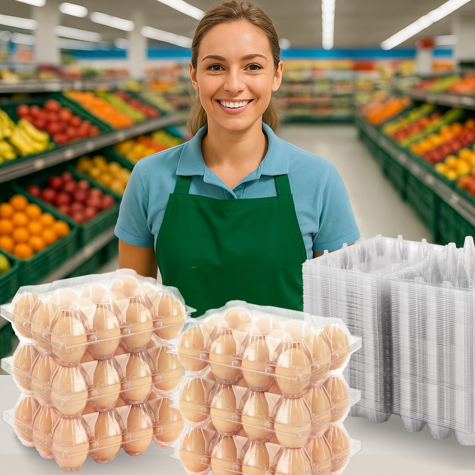 100 Pack Egg Cartons Bulk, Clear Plastic 12-Egg Cartons (3×4), Stackable Egg