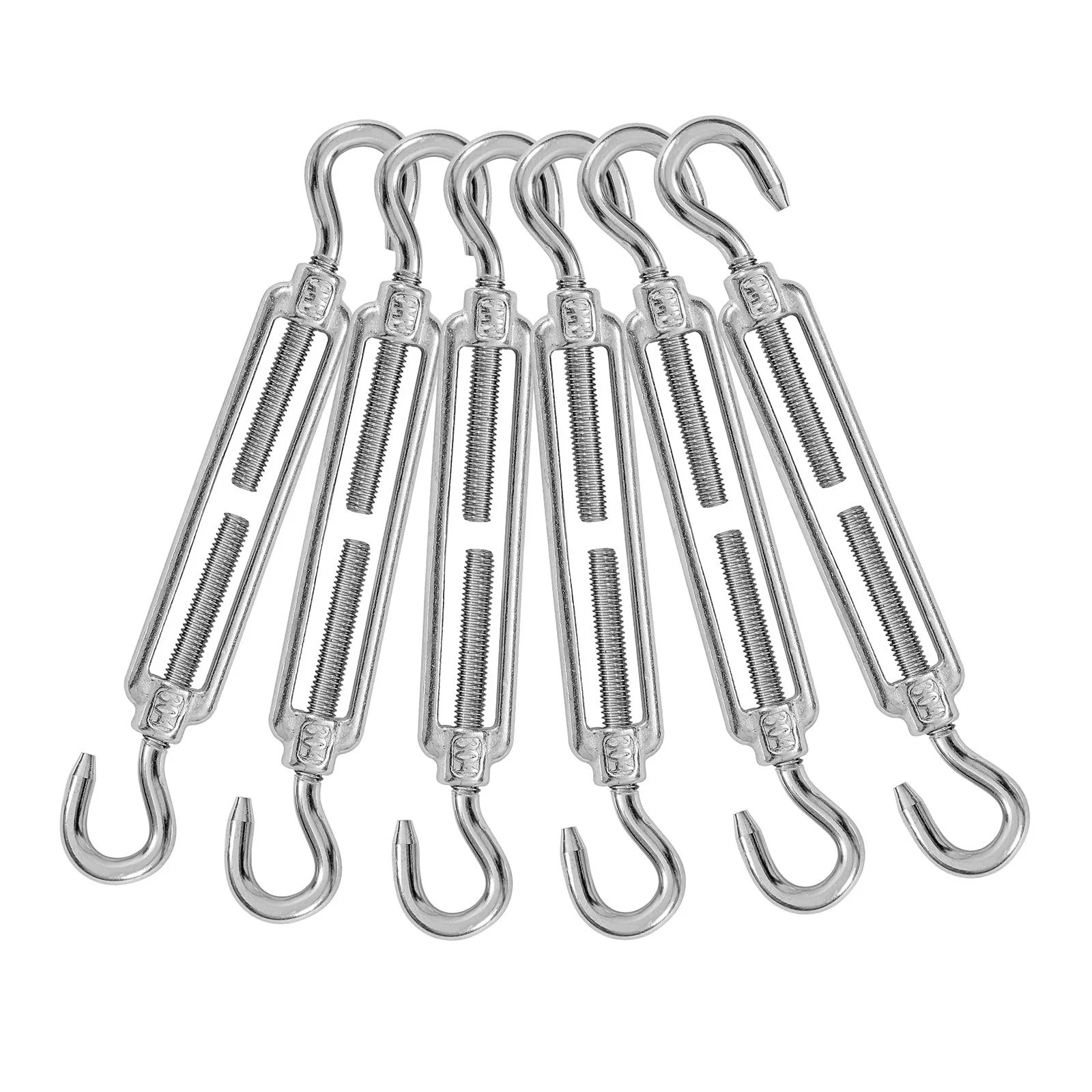 6PCS M6 Hook & Hook Turnbuckle 304 Stainless Steel Turnbuckle Wire Rope Tensi...