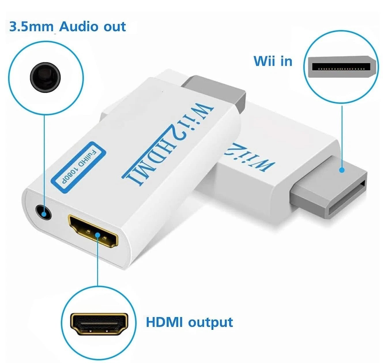 Portable Wii to HDMI Wii2 HDMI Full HD Converter Audio Output Adapter TV