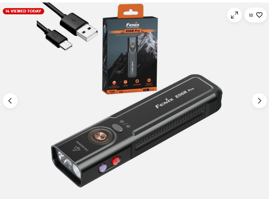 Fenix E06R Pro 1600 Lumen Flat Rechargeable LED Flashlight Red pointer UV