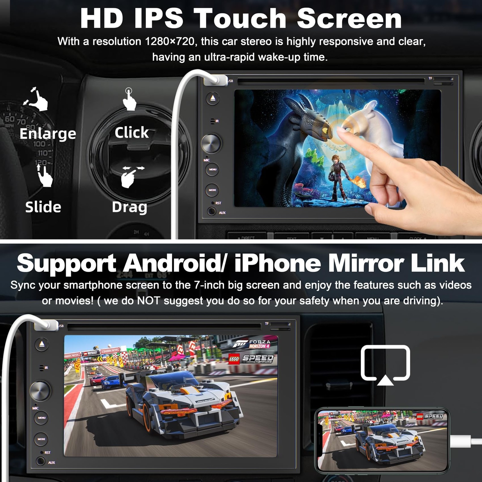 Double Din Car Stereo with CD/DVD Player Apple Carplay & Android Auto, 7 Inch...