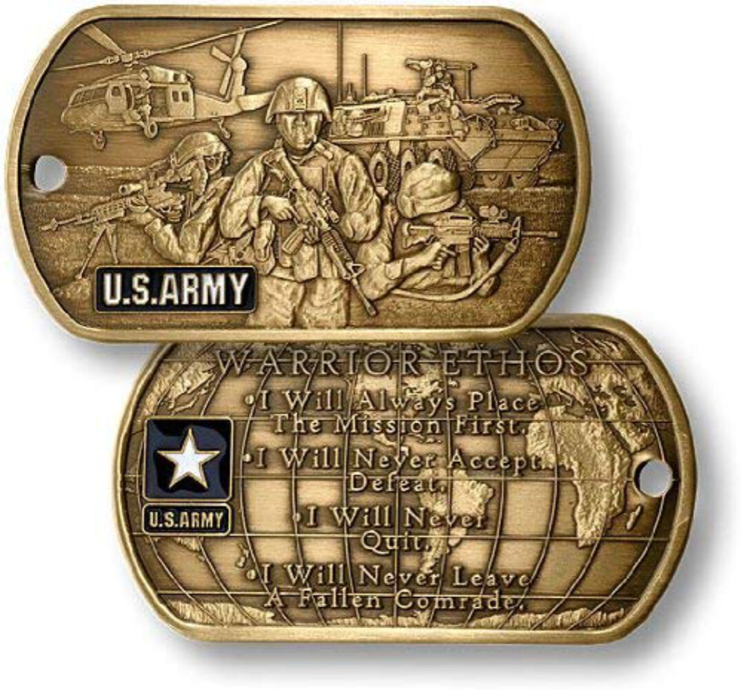 NEW U.S. Army Warrior Ethos Dog Tag with Chain.