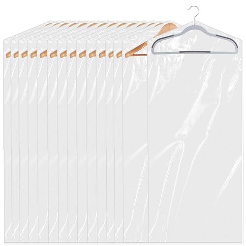 15 Pack (24 x 60 In) Plastic Clear Clothes Covers,Dry Cleaners Bags Hanging