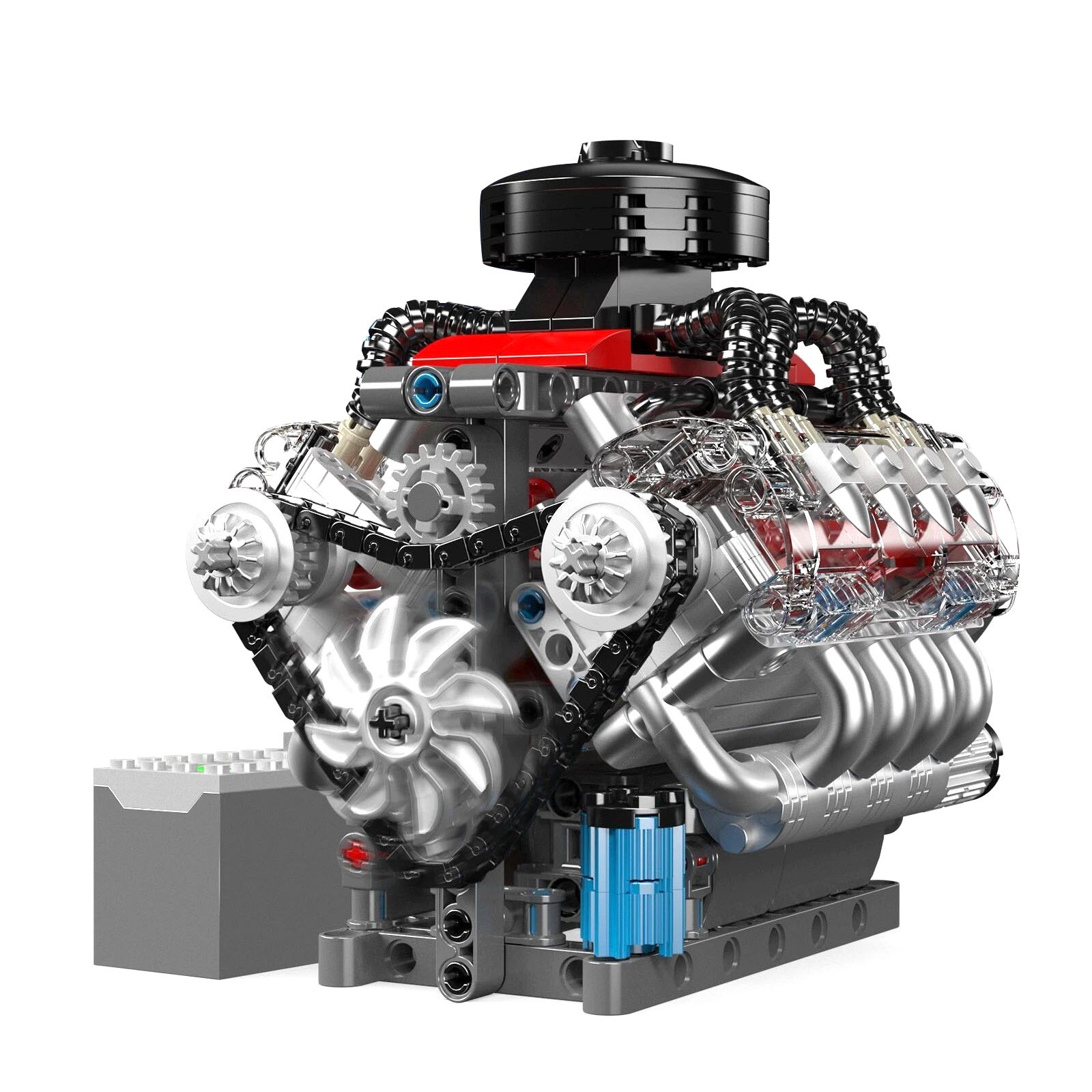 V-Type 8-Cylinder Engine Vehicle Motor Model Toy Kit Including Stacking Blocks
