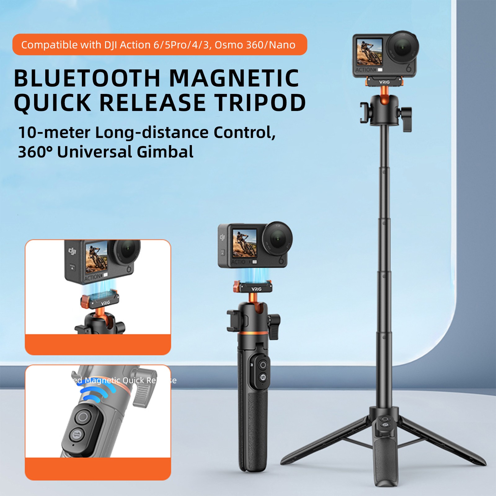 21" Selfie Stick Tripod for DJI Osmo Action 6 5 4 / 360 w/ Bluetooth Remote Exte