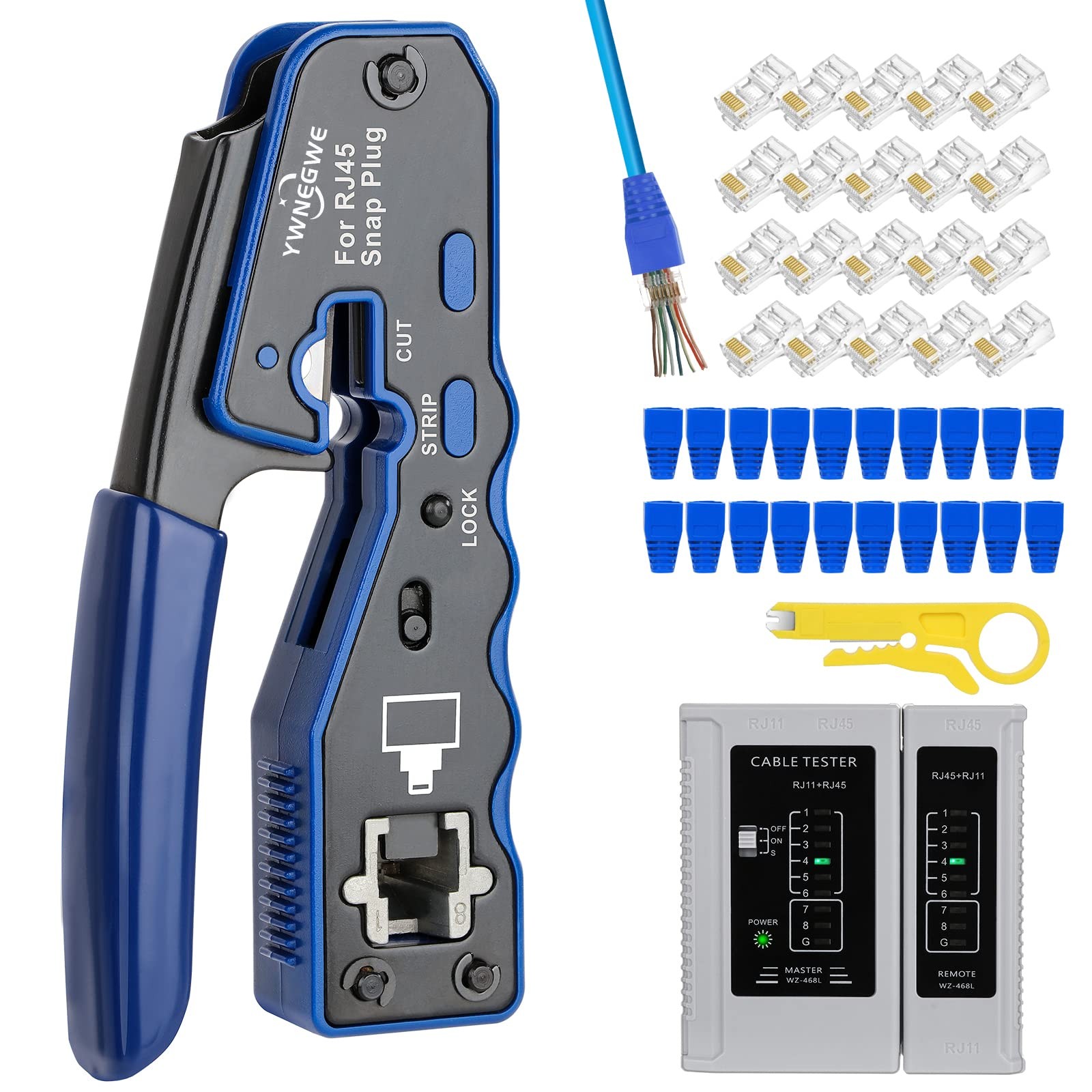 RJ45 Crimp Tool Kit Pass Thru Ethernet Crimper 5.3 inches x 2.4 inches, Blue