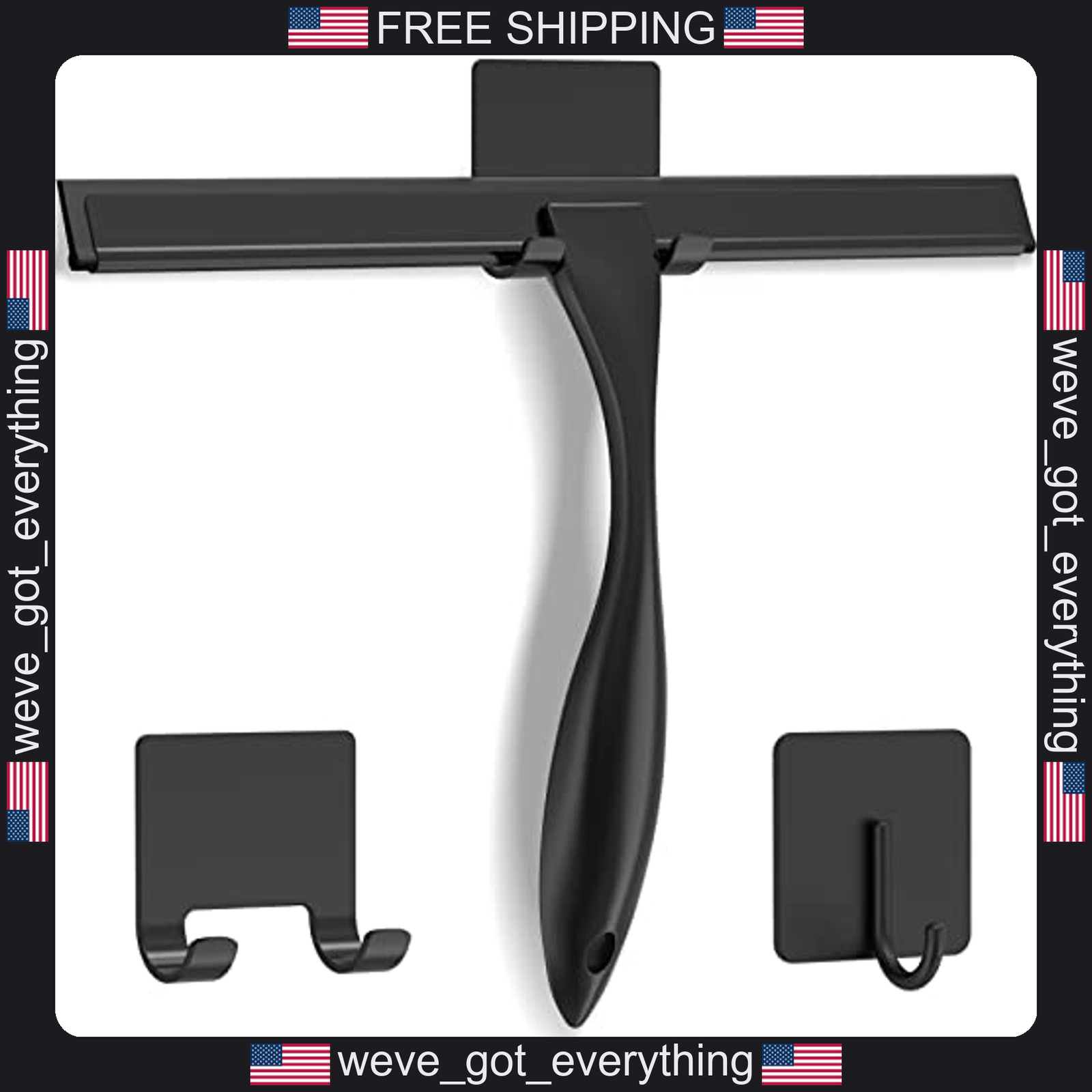 1 Stainless Steel Shower Squeegee for Glass Doors and Tiles with 2 Hooks