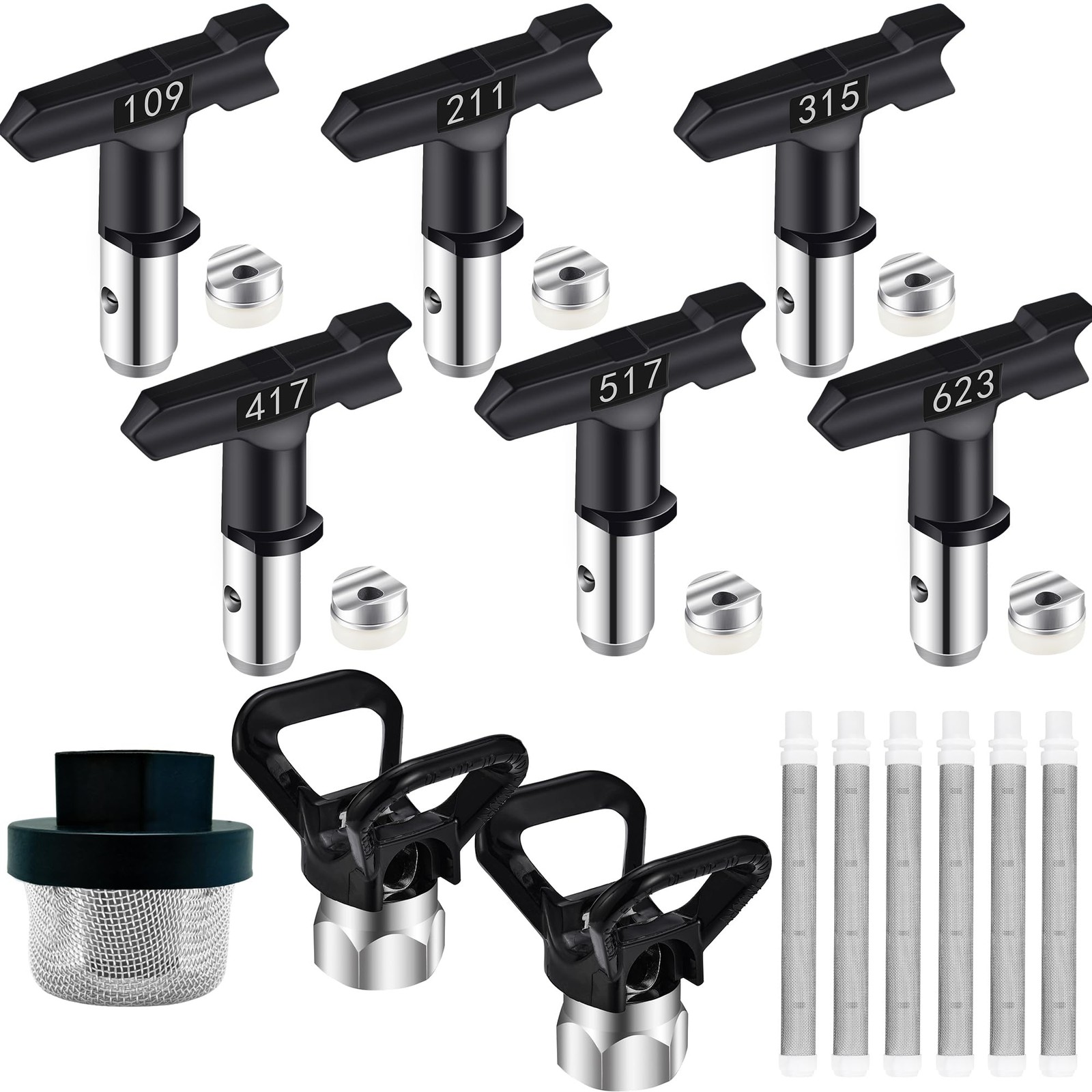 15 Pieces Airless Paint Sprayer Tips Set, 6 Reversible Spray Nozzle Tips, 6 A...