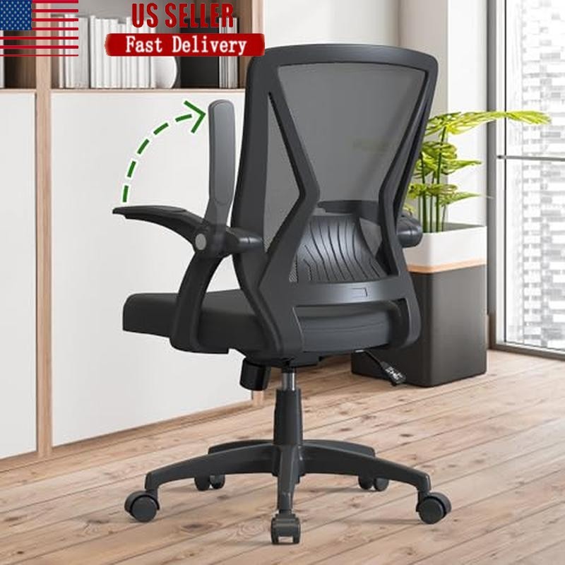 Ergonomic Home Office Computer Desk Chair with Flip Up Arms Lumbar Support Black