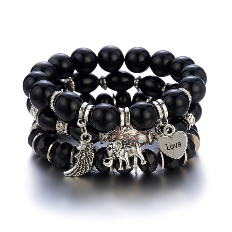 Boho Elephant Heart Charm Bracelet Multi Layer Stackable Beaded Jewelry Women