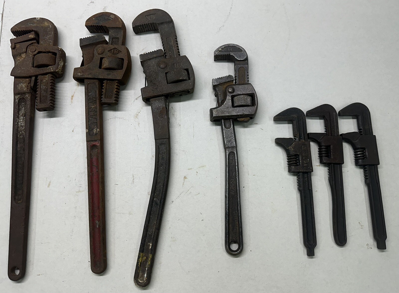 Vintage Various Pipe Wrenches Ford Dunlap Walworth 18”-14”-9” Made In USA
