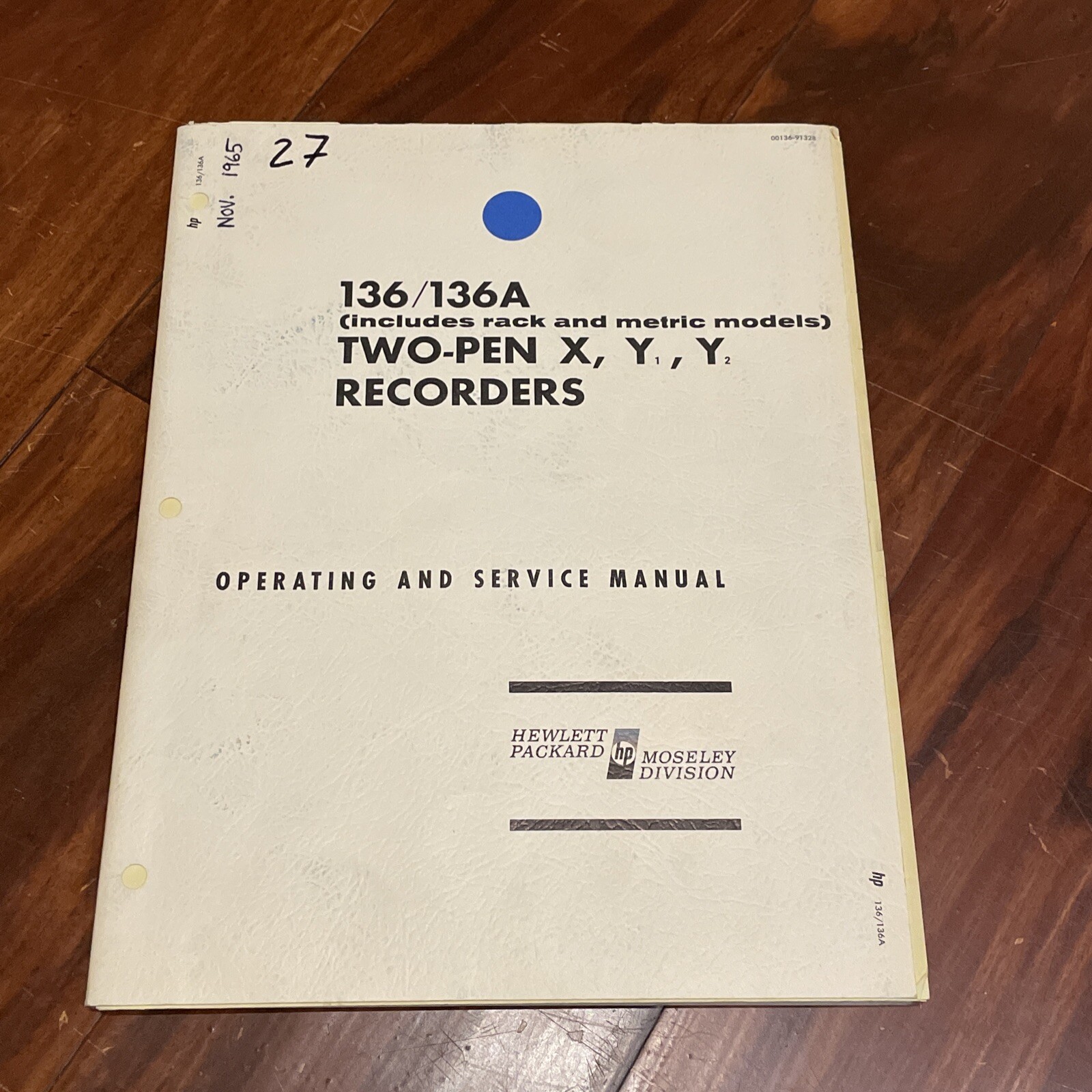 HP 136/136A Two-Pen X,Y1,Y2 Recorders Operating & Service Manual Nov 1965