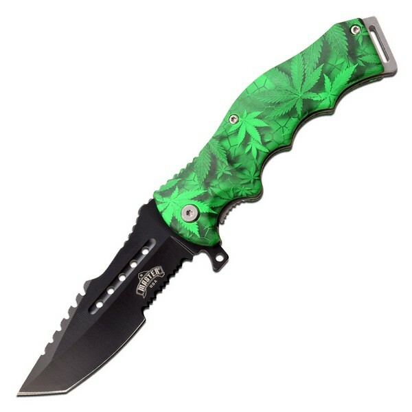 Master USA Green Marijuana Leaf Linerlock 4 ¾" Tactical Folder Knife MU-A102GN