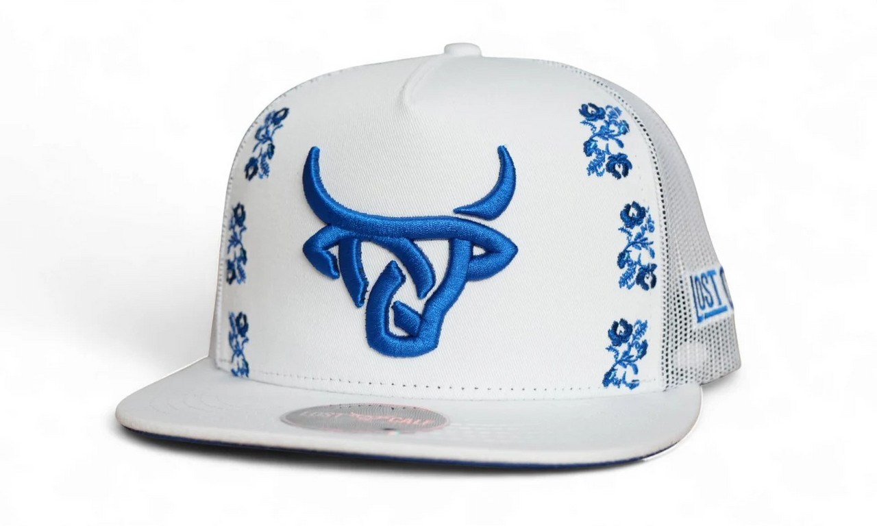 Lost Calf 3D Logo Blue White Flowers - Hats Cap - Sadrach Flat