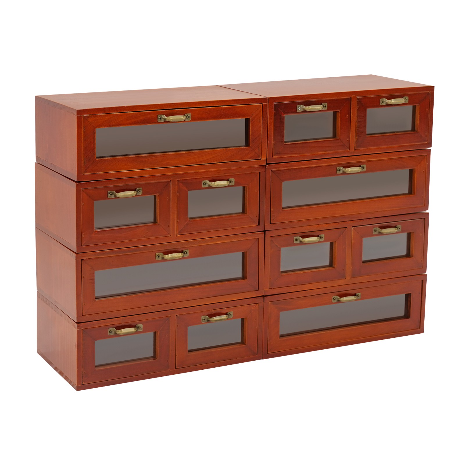 Stackable Wood Storage Cabinets/Boxes With Handles, 4 Single & 4 Double Drawer