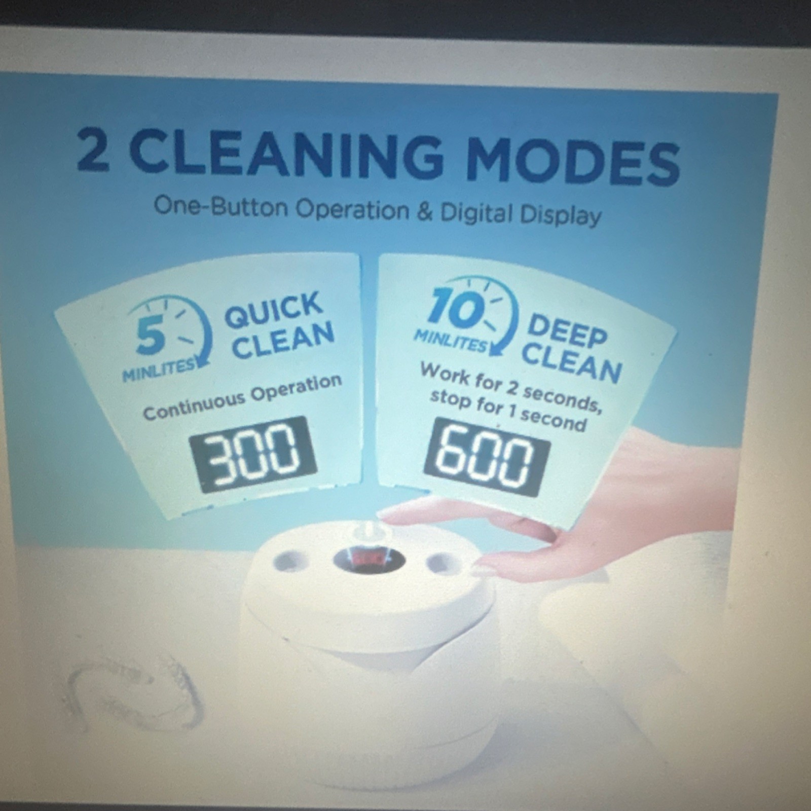 Ultrasonic Denture Cleaner White UV Sterilization 2 Modes Large Capacity