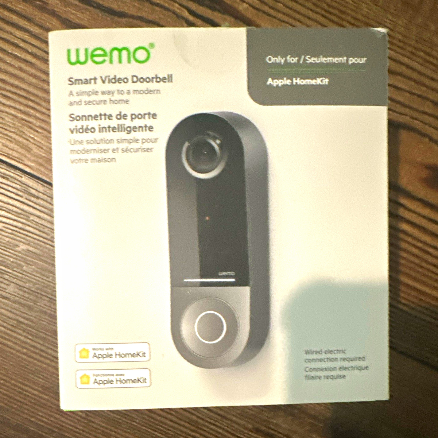 WeMo Smart Video Doorbell Black Wired Apple HomeKit Wi-Fi 178° Night Vision