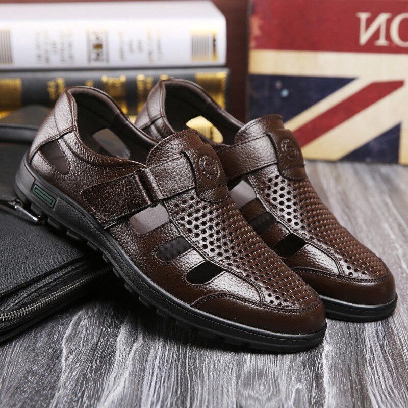 Genuine Leather Men's Casual Sandals Summer Roman Non-slip Outdoor Slippers