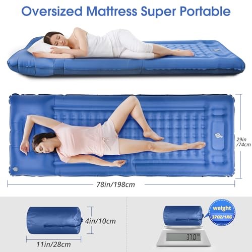 Camping Sleeping Pads，Extra Thick 5 Inch Inflatable Sleeping Mat Single Blue