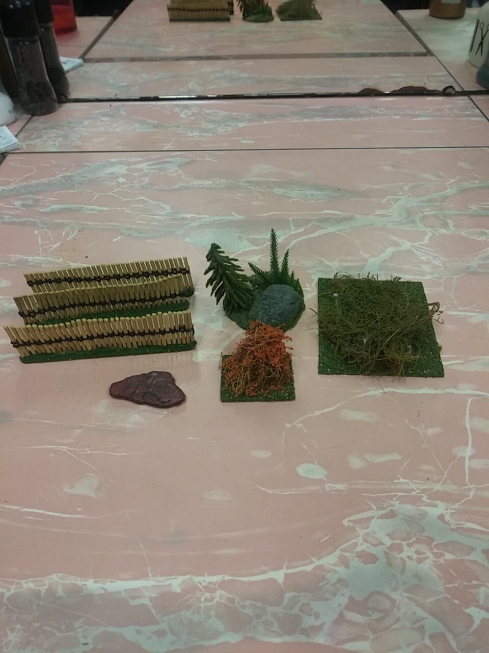 Lot Of Various Any Scale Wargaming Terrain Scenery Fence Rock Brush Piles Tree