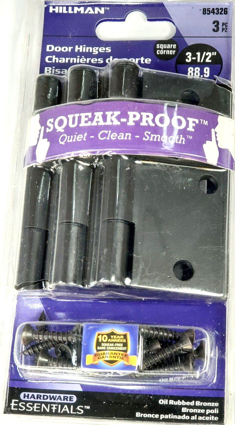 Hillman 854326 SQUEAK-PROOF 3-1/2" Door Hinges - Oil Rubbed Bronze