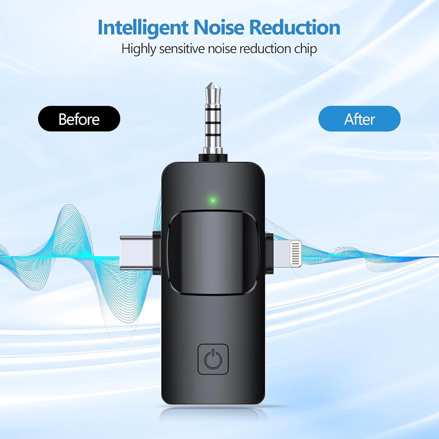 OUZIO Wireless Lavalier Microphone for iPhone & Android & iPad & Camera Black