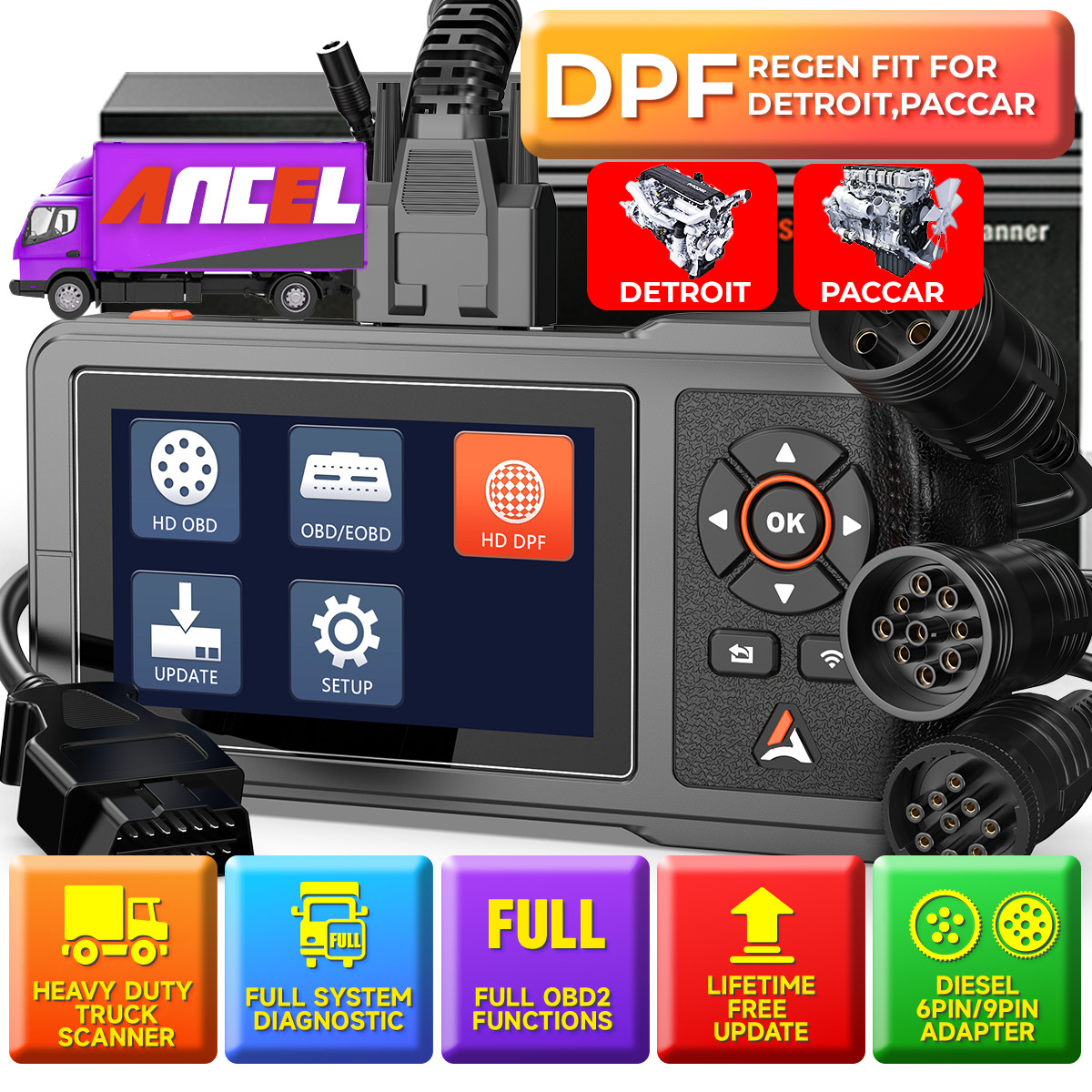ANCEL HD431 Heavy Duty Truck Diagnostic Scanner DPF Regen Tool OBD2 Code Reader