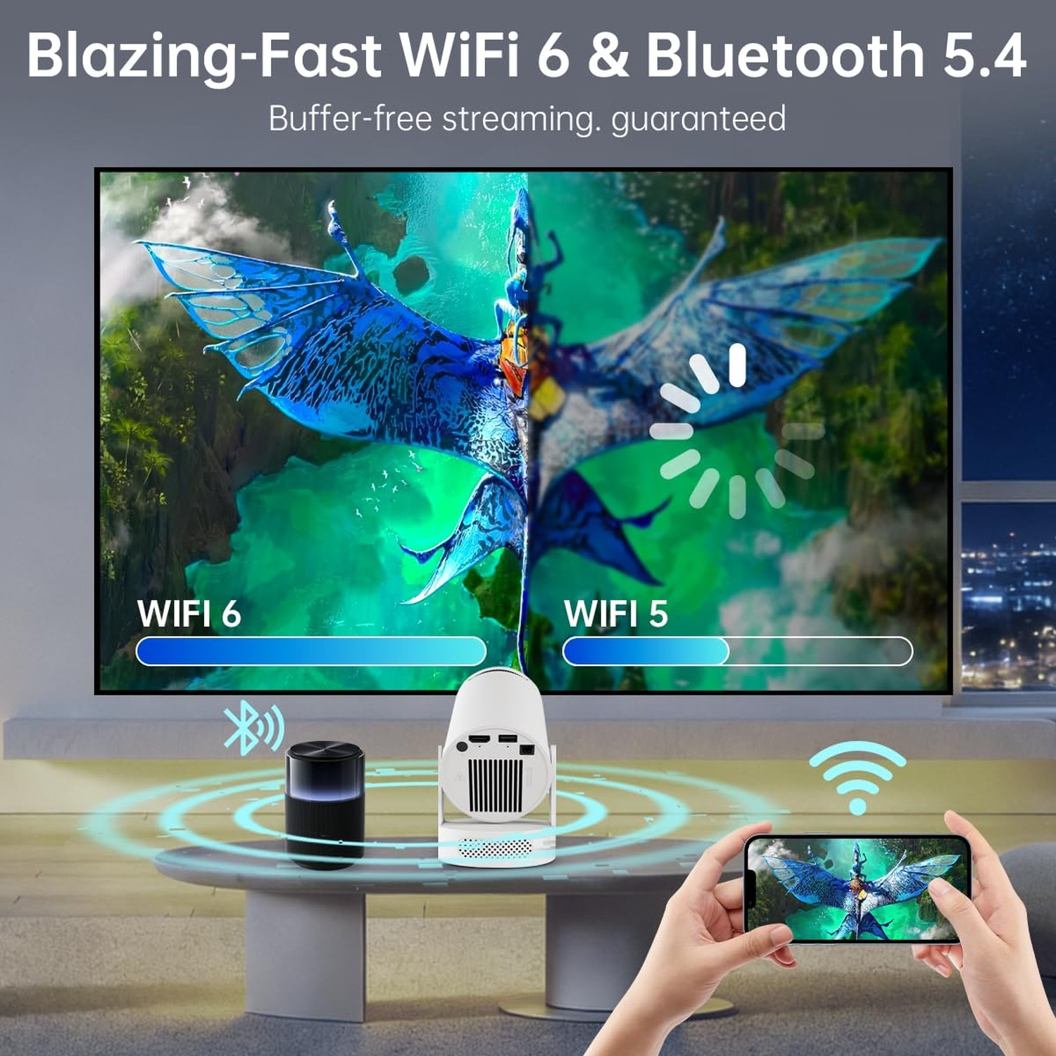 Projector with WiFi and Bluetooth, Mini Projector with Built-in Apps, 4K Supp...