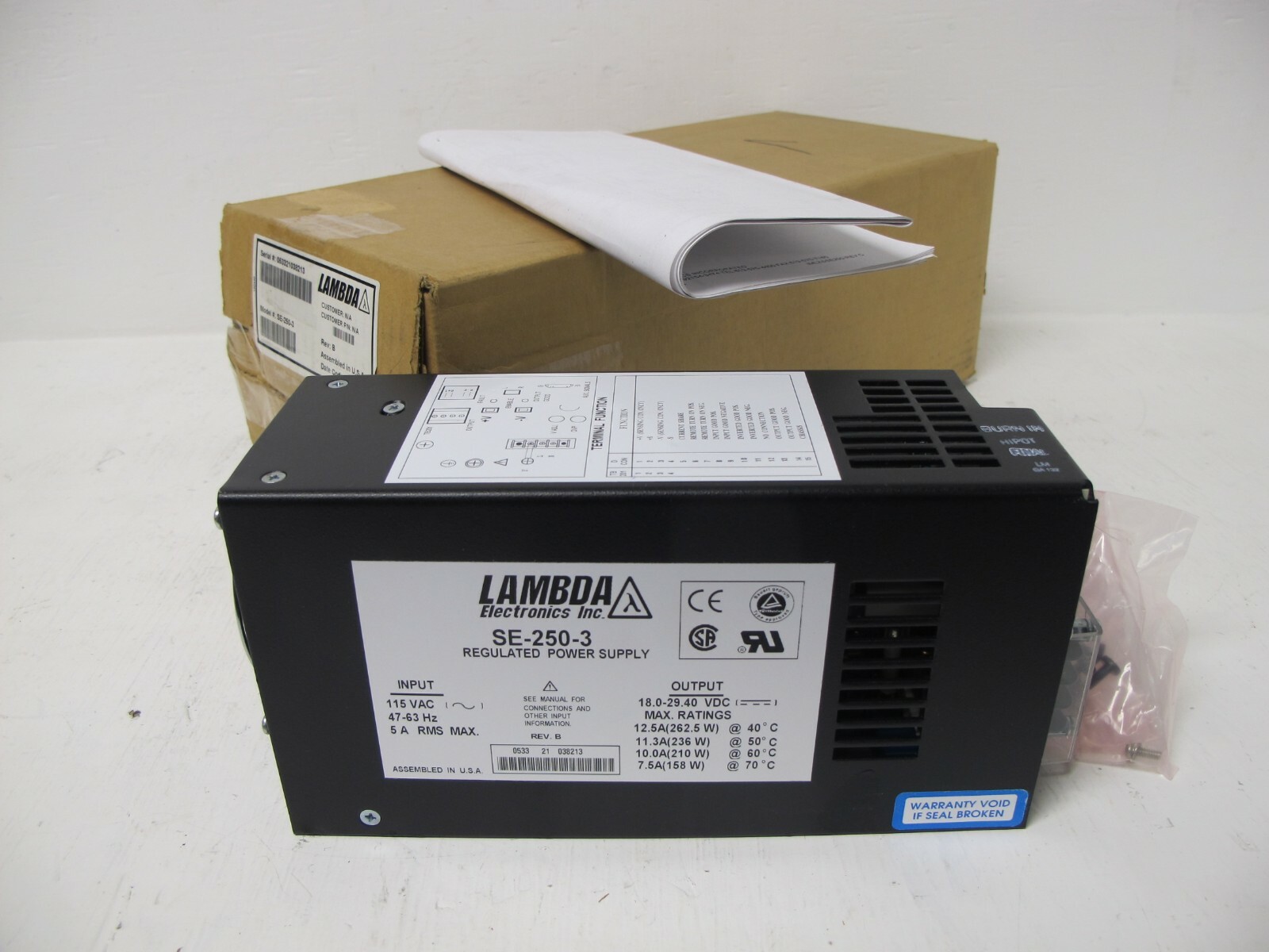 NEW Lambda Electronics SE-250-3 Regulated Power Supply Unit SE2503 115 VAC VDC
