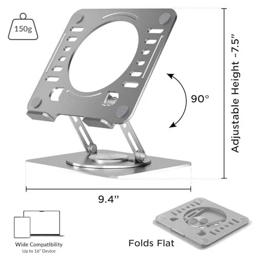 UNCAGED ERGONOMICS SWIVEL LAPTOP STAND FOR ADJUSTABLE COMPUTER IPAD - SILVER