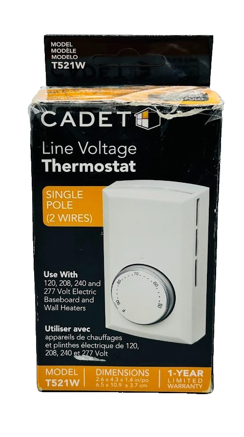 Cadet Single-Pole 22 Amp Line Voltage Mechanical Wall-Mount Thermostat – White