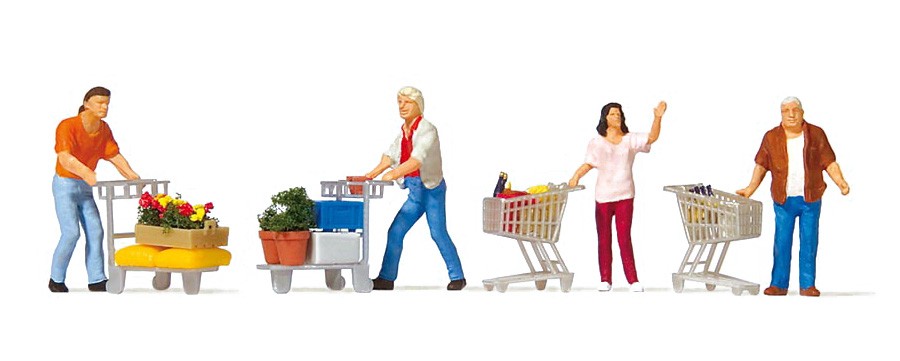 Preiser 10722 HO Scale Shoppers with Shopping Carts Figures