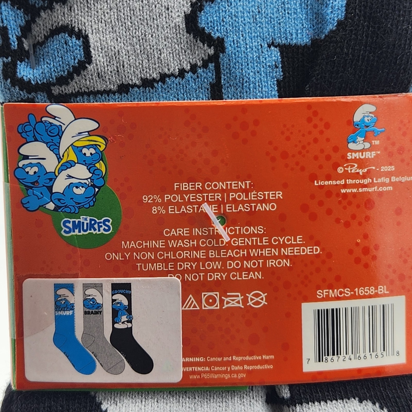 3 Pair Smurfs Crew Socks, Men's Shoe Size 6-12