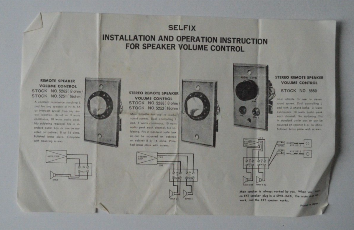 SELFIX Installation and Operation Instruction for Speaker Volume Control