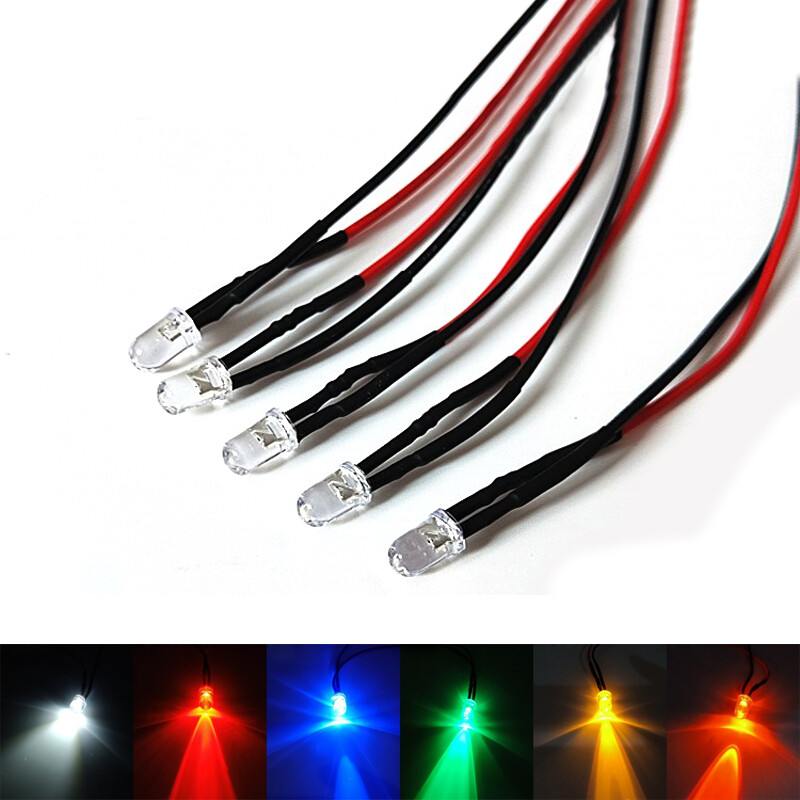 5pcs 3mm Pre-Wired LEDs Bulb Ultra Bright 2V 3V 5V 9V 12V 24V 48V 110V 220V