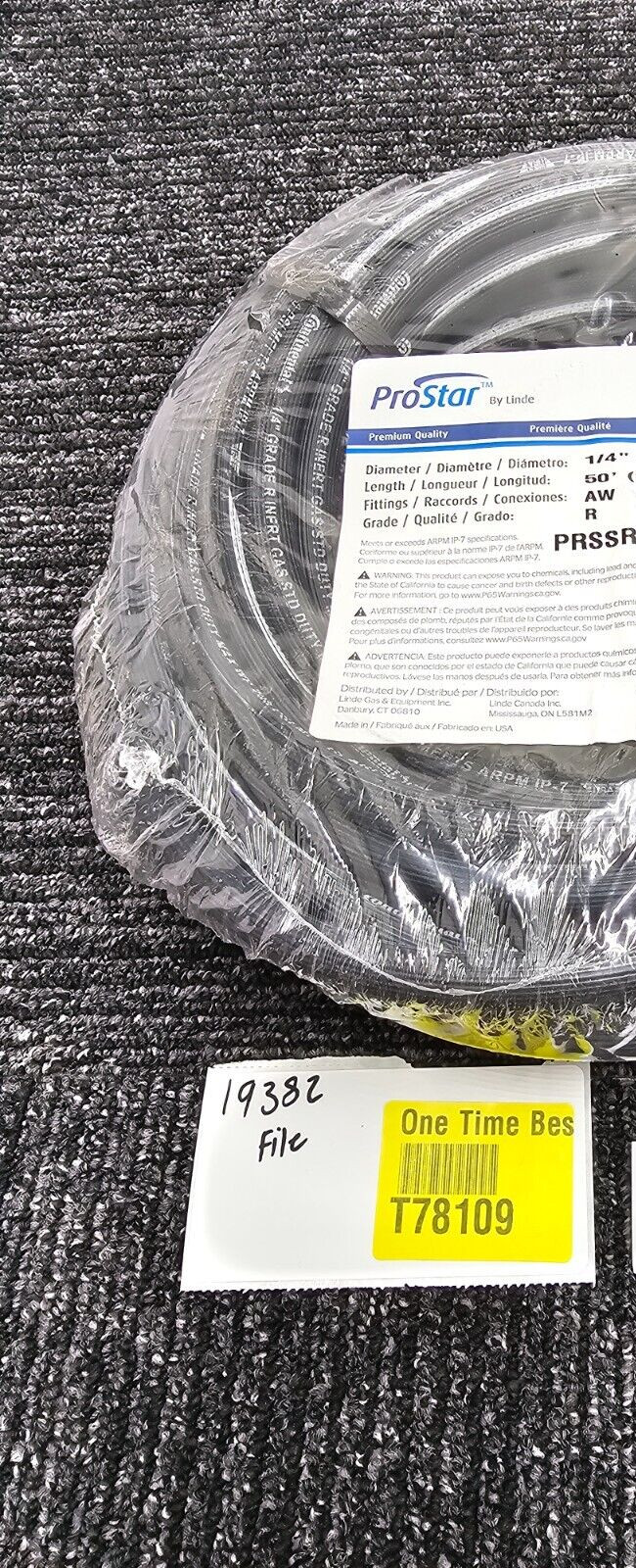 ProStar Gas Hose, Single Fitted, 1/4" Size, 50' Length, Black | PRSSRB14-50IN