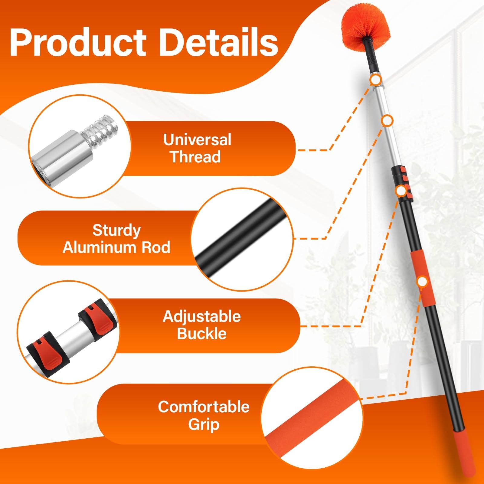 26FT Reach Cobweb Duster with Extension Pole - Spider Web Brush with 5-20 FT ...