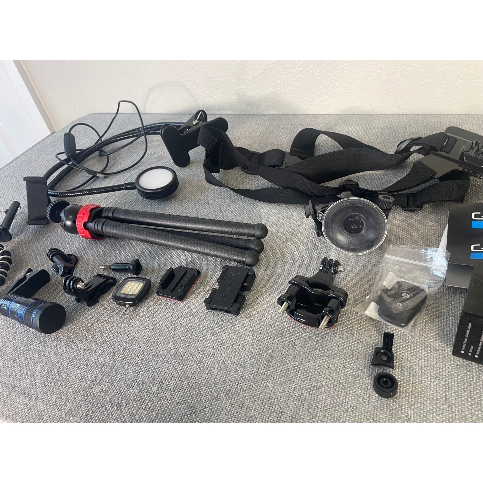 Action Camera Accessory Lot Chest Mount Mini Tripod LED Ring Light Suction Cup