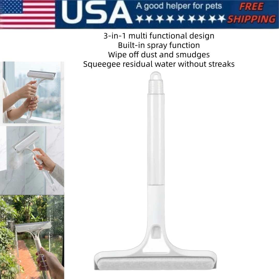 3-in-1 Window Cleaning Tool, Spray Scrub Squeegee Combo for Glass Mirrors