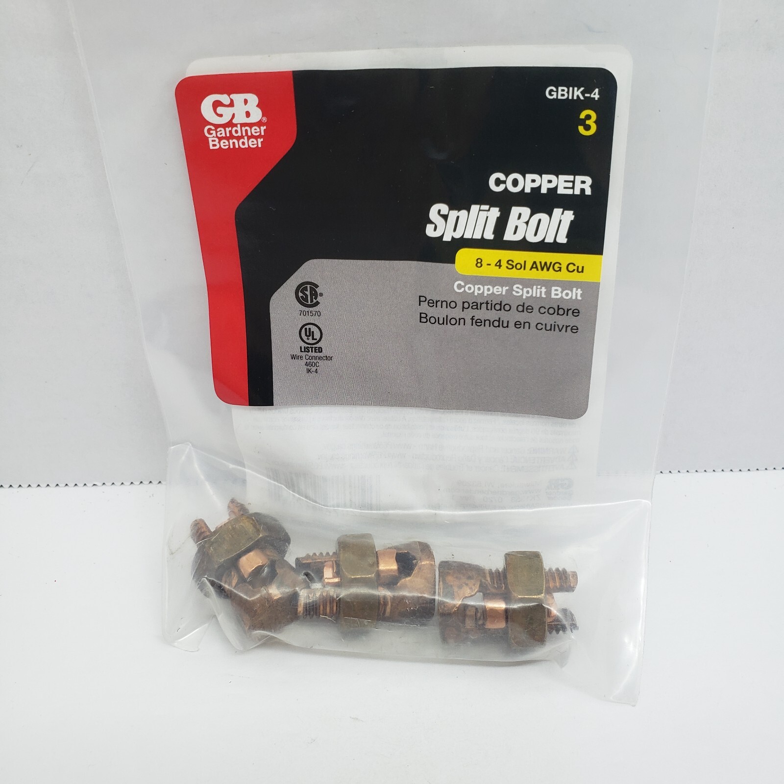 Gardner Bender Crimp Connectors Split Bolt Copper 8-4 AWG 3 pcs. #GBIK-4