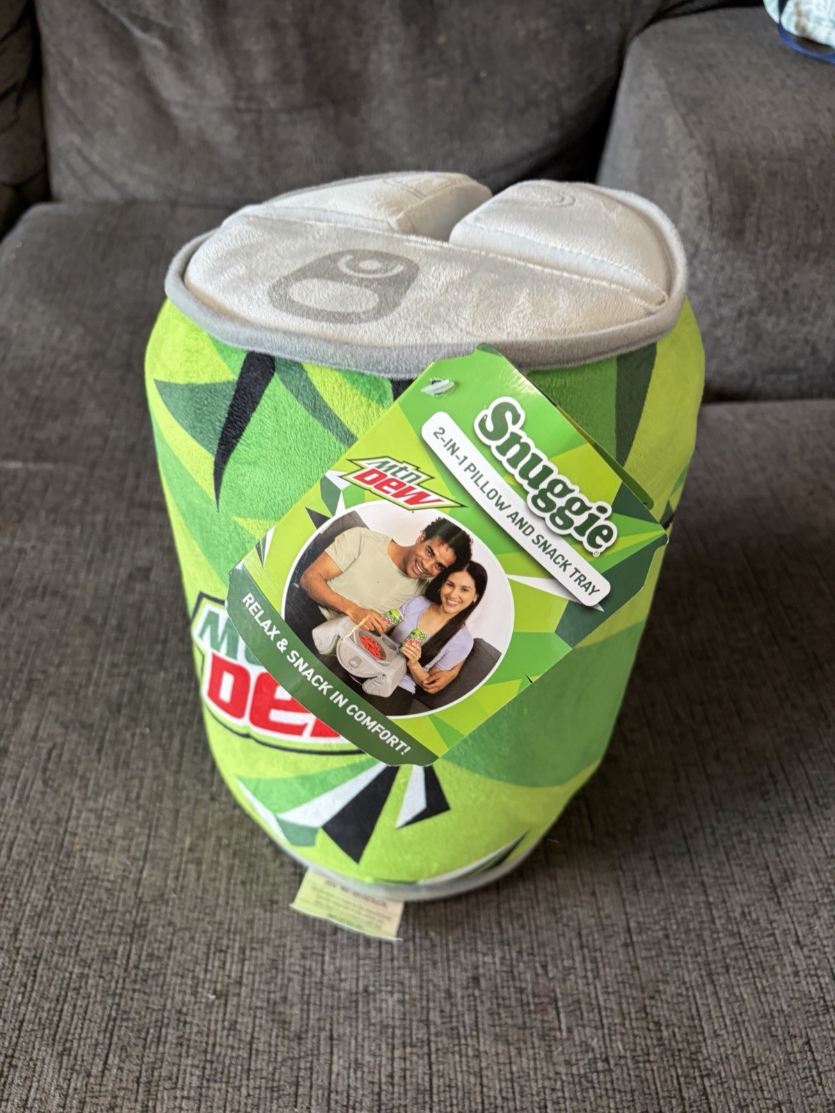 BRAND NEW Mountain Dew Snuggie Pillow / Snack Holder 13"×8" Mt Dew Can Decor