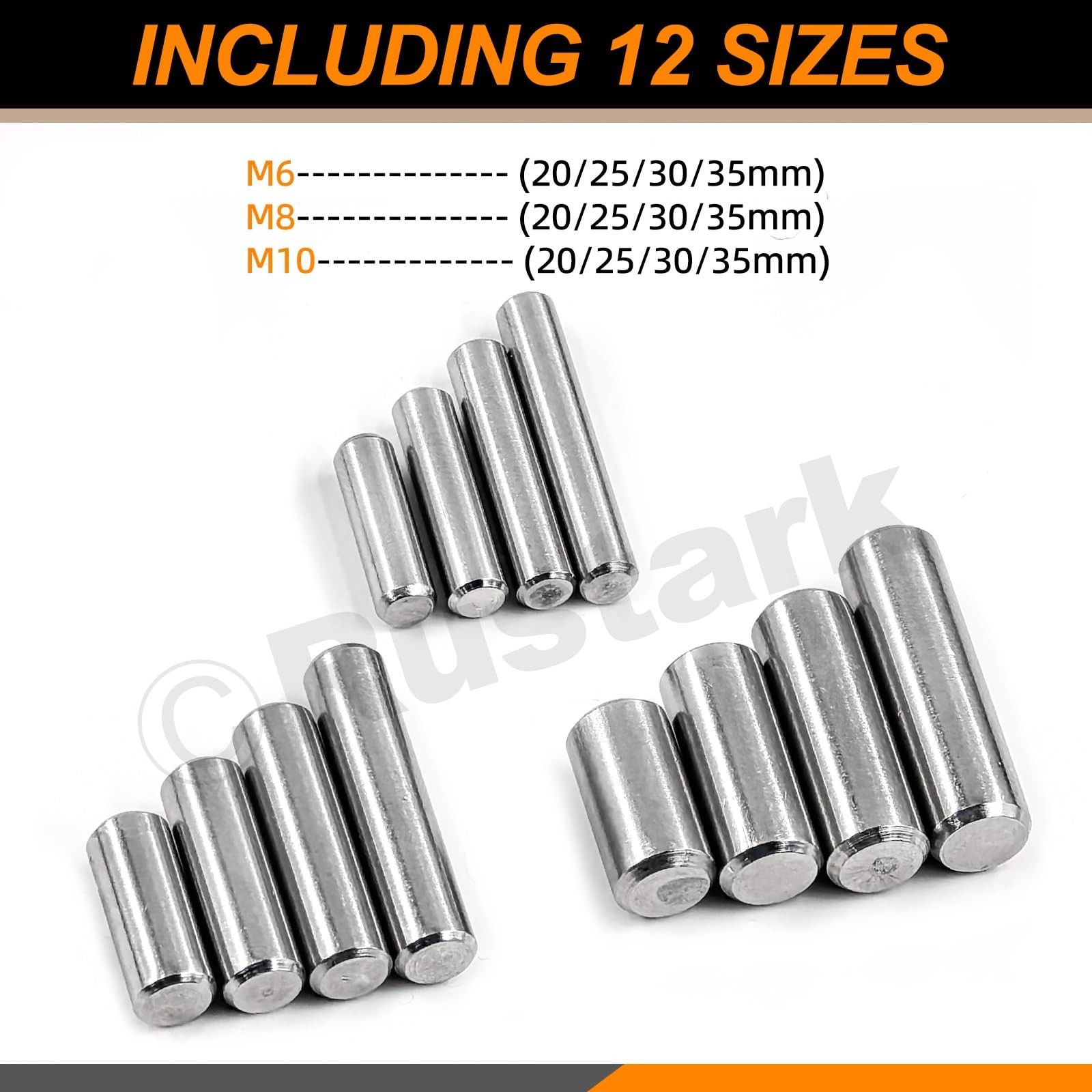 Rustark 60Pcs 12 Sizes 304 Stainless Steel Dowel 12 assorted sizes, silver