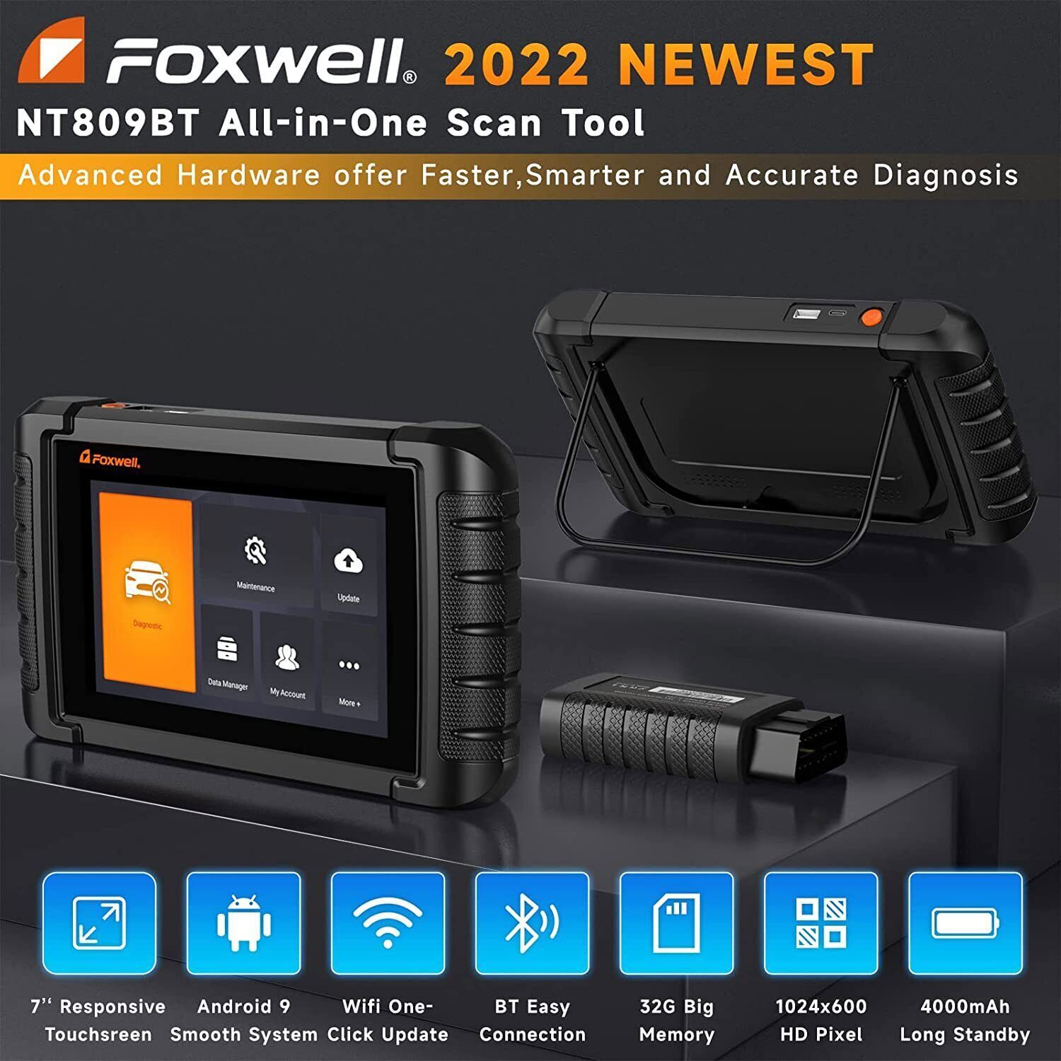 FOXWELL NT809BT OBD2 Scanner Bidirectional Diagnostic Tool Key Coding DPF TPMS