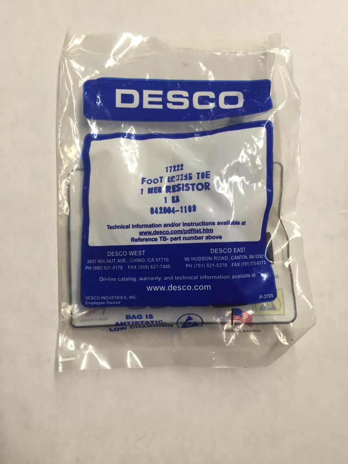 Desco 17222 FOOT GROUND, TOE, 1 MEG RESISTOR