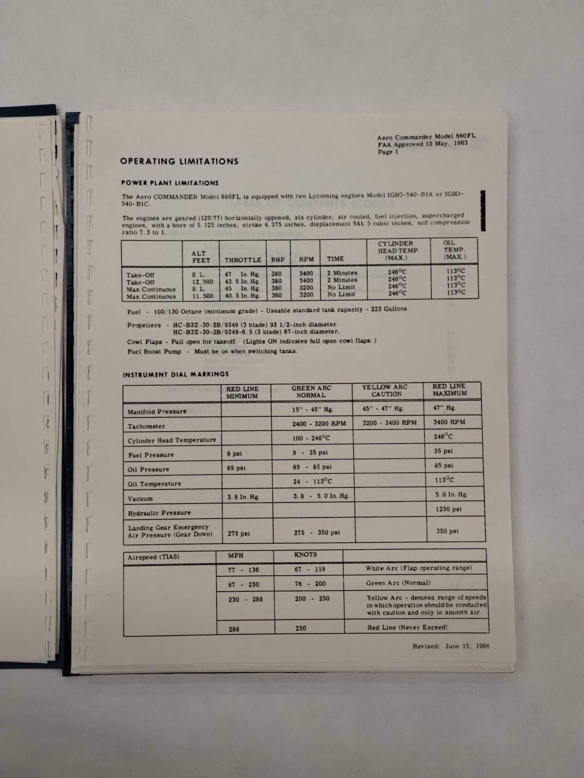 Grand Commander 1968 Model 680FL Flight Manual-Original