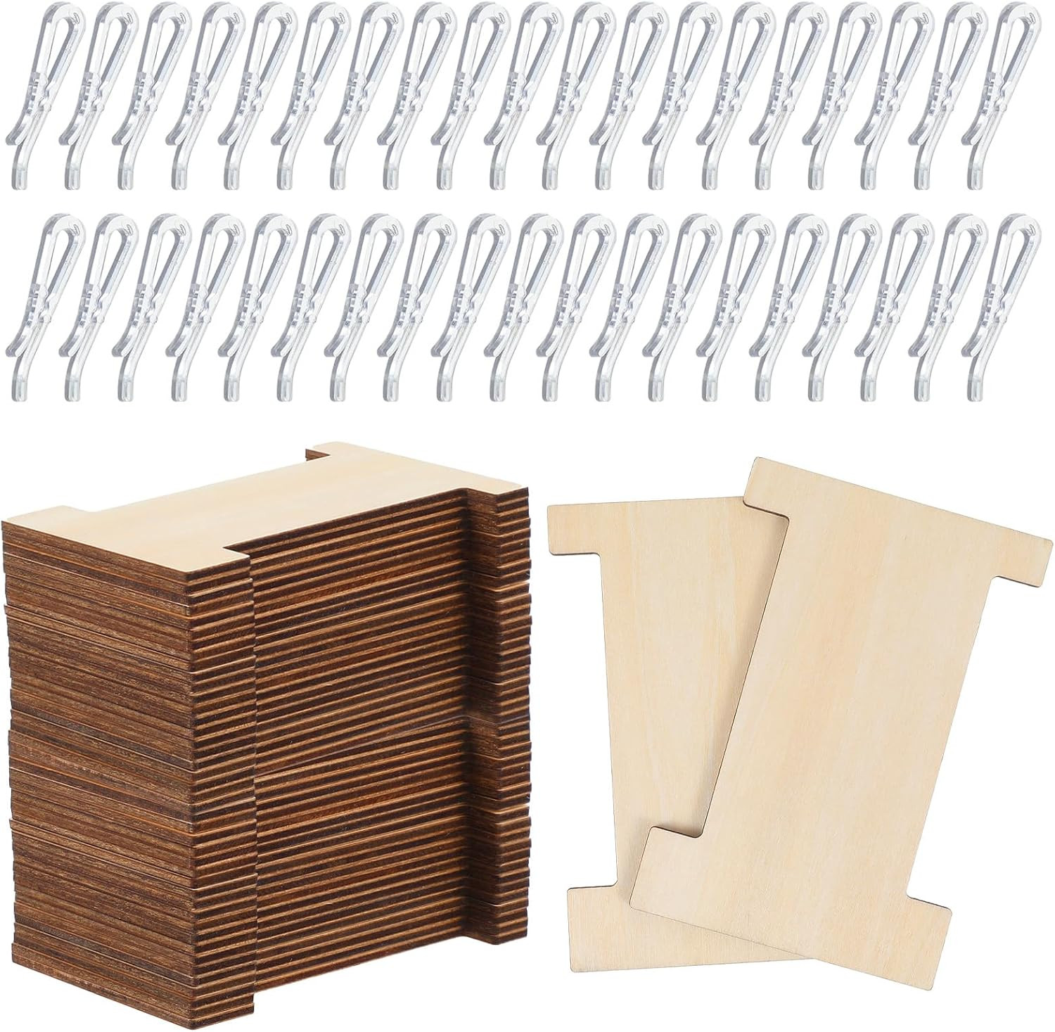 200Pcs Ribbon Storage Organizer Set, Flat Wooden Ribbon Spools with Folding Clip