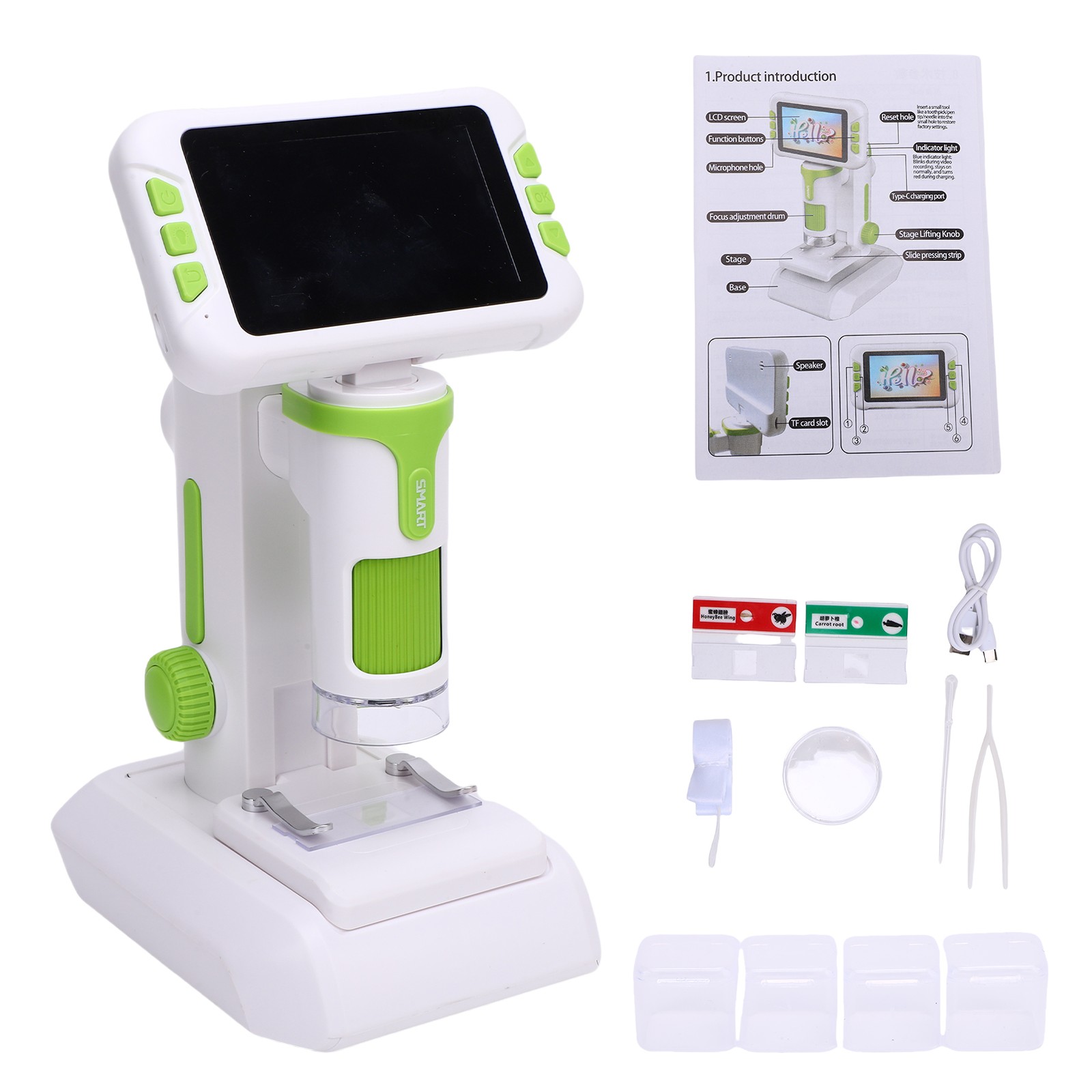 1600X Kids Digital Microscope - 4" 1080P Screen, Handheld Portable Science Kit