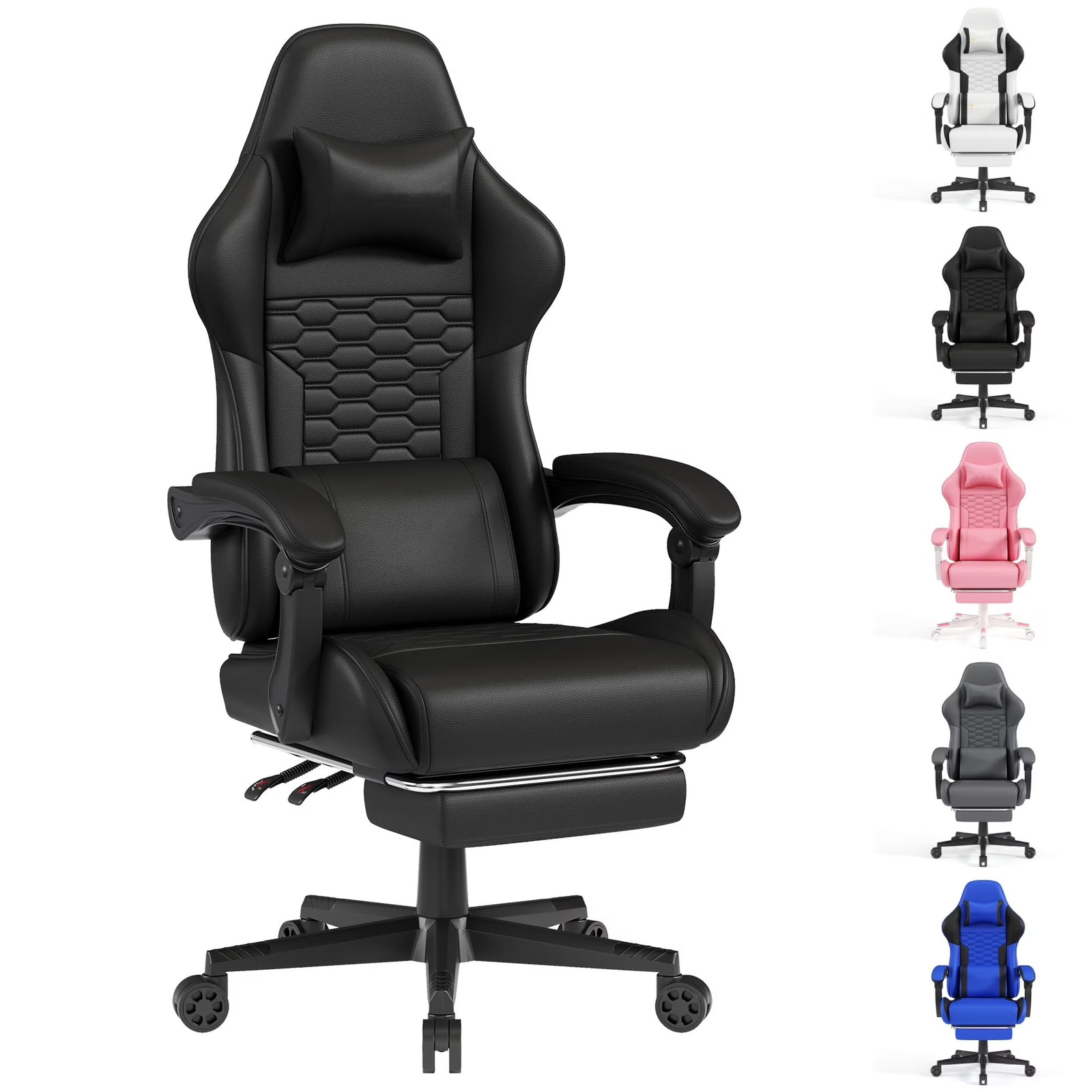 Gaming Chair, Computer Office Chair with Footrest High Back Ergonomic PU Leather
