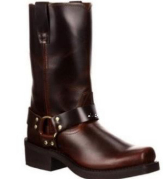 Mens Boots Kinght PU Leather Cowboy Shoes Casual Block Heels Mid-top Top Plus 48