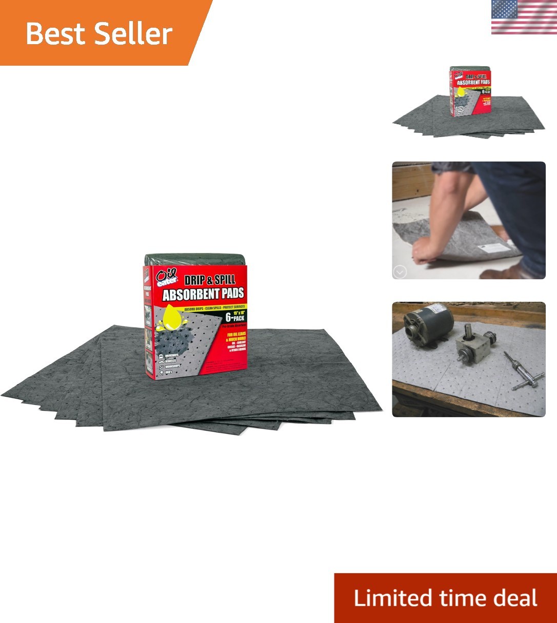 6-Pack Universal Absorbent Pads - 15" x 18" for Oil, Grease & Water Cleanup